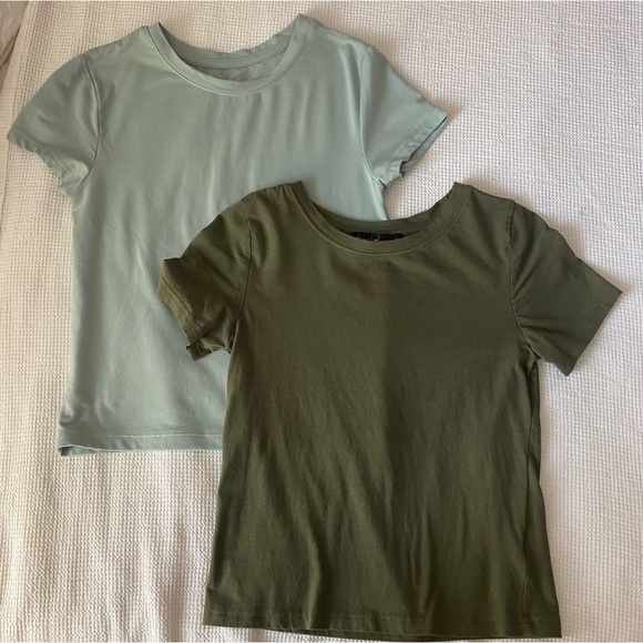 2 Small crop top plain tshirts. Light blue & olive green. - Picture 1 of 3
